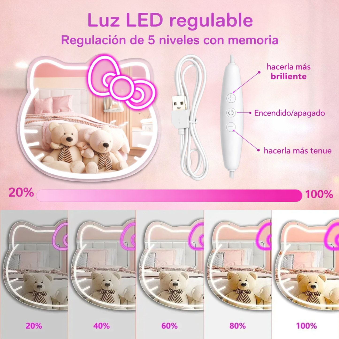 Espejo con luz led Hello Kitty